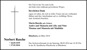 Traueranzeige von Norbert Rasche von Tageszeitung