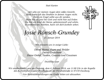 Traueranzeige von Josie Rönsch-Grundey von Tageszeitung