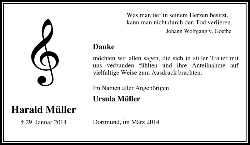  Traueranzeige für Harald Müller vom 31.01.2014 aus Tageszeitung