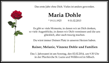 Traueranzeige von Maria Dohle von Tageszeitung