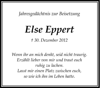 Traueranzeige von Else Eppert von Tageszeitung