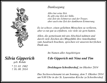 Traueranzeige von Silvia  Gipperich  von Tageszeitung