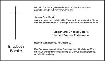 Traueranzeige von Elisabeth Bömke von Tageszeitung