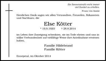Traueranzeige von Else Kötter von Tageszeitung