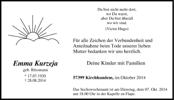 Traueranzeige von Emma Kurzeja von Tageszeitung