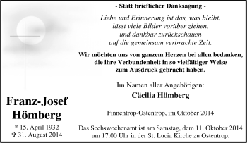 Traueranzeige von Franz-Josef Hömberg von Tageszeitung