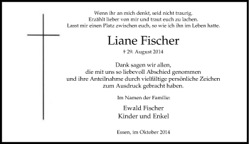 Traueranzeige von Liane Fischer von Tageszeitung
