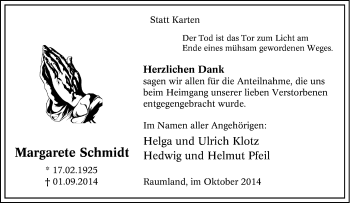 Traueranzeige von Margarete Schmidt von Tageszeitung