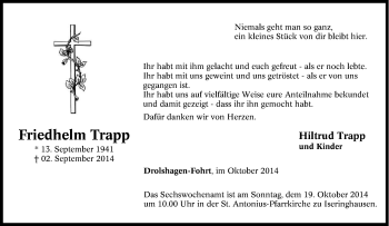 Traueranzeige von Friedhelm Trapp von Tageszeitung