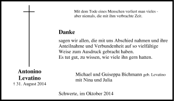 Traueranzeige von Antonino  Levatino von Tageszeitung