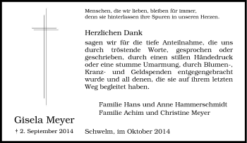 Traueranzeige von Gisela Meyer von Tageszeitung