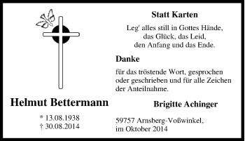 Traueranzeige von Helmut Bettermann von Tageszeitung
