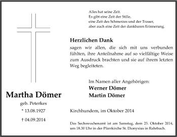 Traueranzeige von Martha Dömer von Tageszeitung