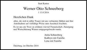 Traueranzeige von Werner Otto Schneeberg von Tageszeitung