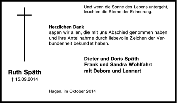 Traueranzeige von Ruth Späth von Tageszeitung