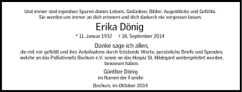 Traueranzeige von Erika Dönig von Tageszeitung