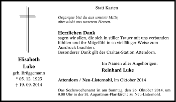 Traueranzeige von Elisabeth Luke von Tageszeitung
