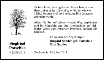 Traueranzeige von Siegfried Porschke von Tageszeitung