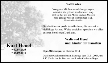 Traueranzeige von Kurt Heuel von Tageszeitung