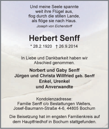 Traueranzeige von Herbert Senff von Tageszeitung