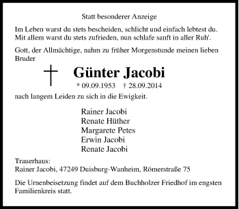 Traueranzeige von Günter Jacobi von Tageszeitung