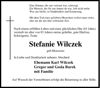 Traueranzeige von Stefanie Wilczek von Tageszeitung