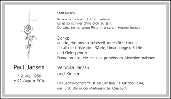 Traueranzeige von Paul Jansen von Tageszeitung
