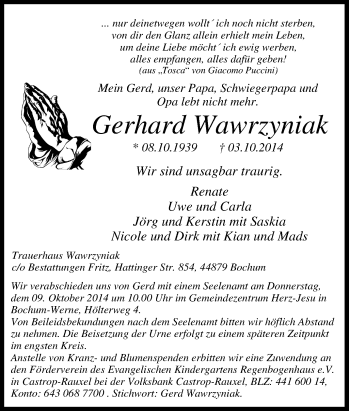 Traueranzeige von Gerhard Wawrzyniak von Tageszeitung