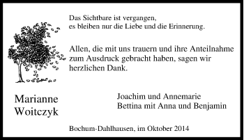 Traueranzeige von Marianne Woitczyk von Tageszeitung