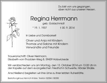 Traueranzeige von Regina Herrmann von Tageszeitung