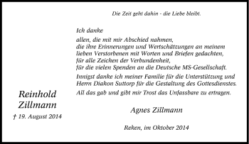 Traueranzeige von Reinhold Zillmann von Tageszeitung