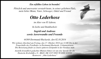 Traueranzeige von Otto Lederhose von Tageszeitung