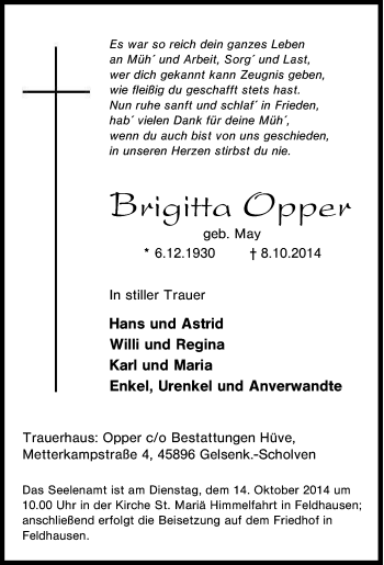 Traueranzeige von Brigttta Opper von Tageszeitung