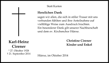Traueranzeige von Karl-Heinz Cirener von Tageszeitung