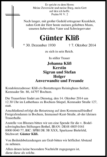 Traueranzeige von Günter  Kliß von Tageszeitung