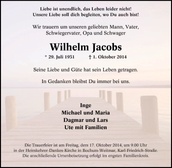 Traueranzeige von Wilhelm Jacobs von Tageszeitung