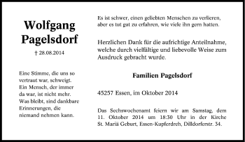 Traueranzeige von Wolfgang Pagelsdorf von Tageszeitung