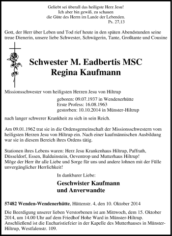 Traueranzeige von Regina Kaufmann von Tageszeitung