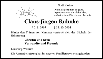 Traueranzeige von Claus Jürgen Ruhnke von Tageszeitung