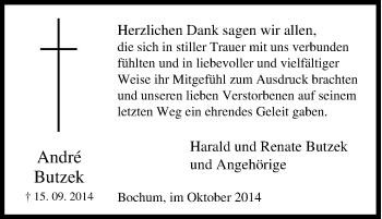 Traueranzeige von André  Butzek von Tageszeitung