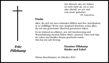 Traueranzeige von Fritz Pillekamp von Tageszeitung