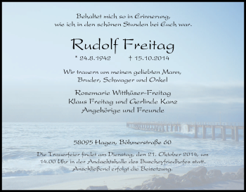 Traueranzeige von Rudolf Freitag von Tageszeitung
