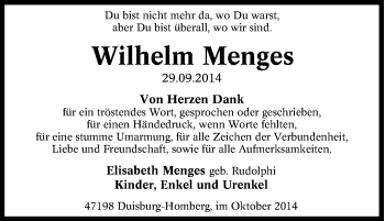 Traueranzeige von Wilhelm Menges von Tageszeitung