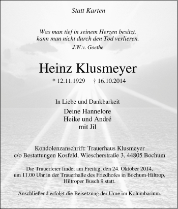 Traueranzeige von Heinz Klusmeyer von Tageszeitung
