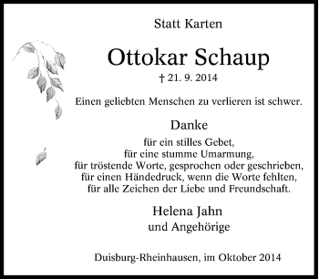 Traueranzeige von Ottokar Schaup von Tageszeitung