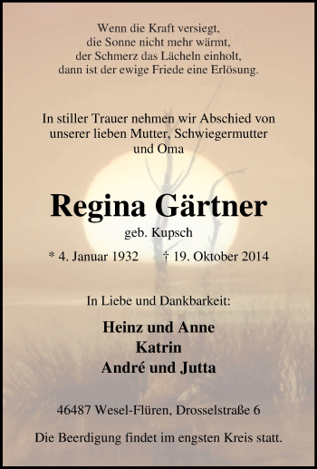 Traueranzeige von Regina Gärtner von Tageszeitung
