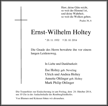 Traueranzeige von Ernst-Wilhelm Holtey von Tageszeitung