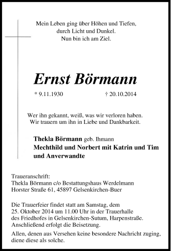 Traueranzeige von Ernst Börmann von Tageszeitung