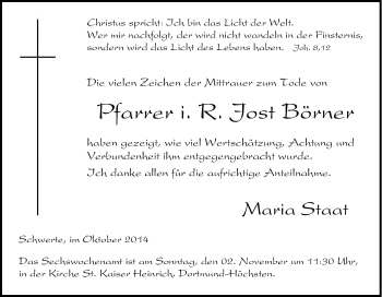 Traueranzeige von Jost Börner von Tageszeitung