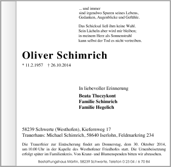 Traueranzeige von Oliver Schimrich von Tageszeitung